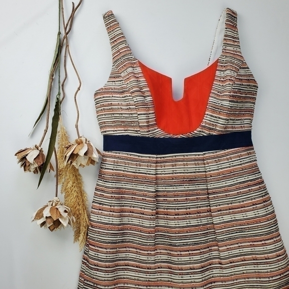 MILLY  Tan Blue Orange Picked Cotten Linen Dress 2 - Picture 13 of 15